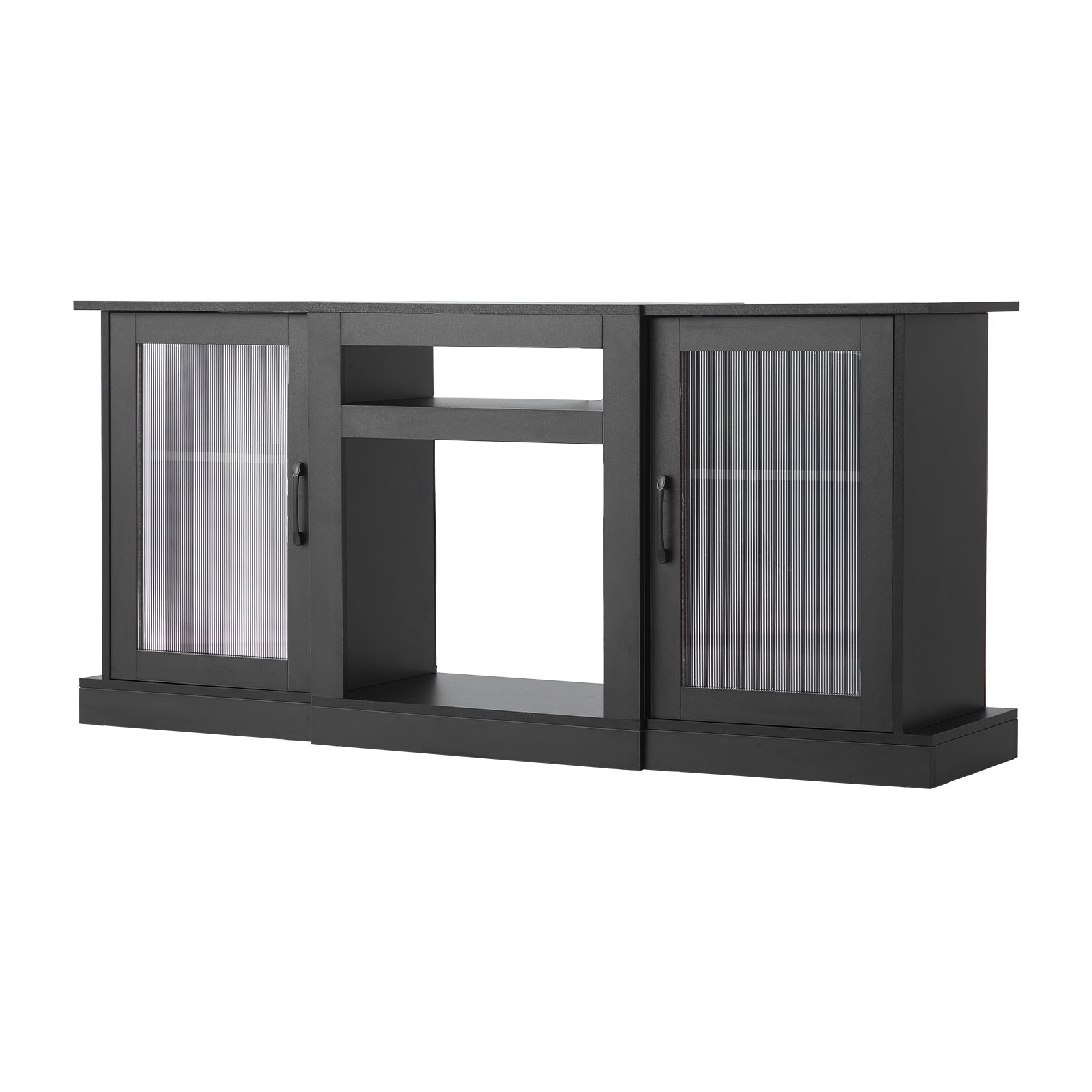 TV Stand For TVs Up To 65 Inch, Modern Entertainment Center With Light Strip, Wooden TV Cabinet Storage With Glass Doors And Adjustable Shelves, Console Table For Living Room And Bedroom, Black_maomaolike.com